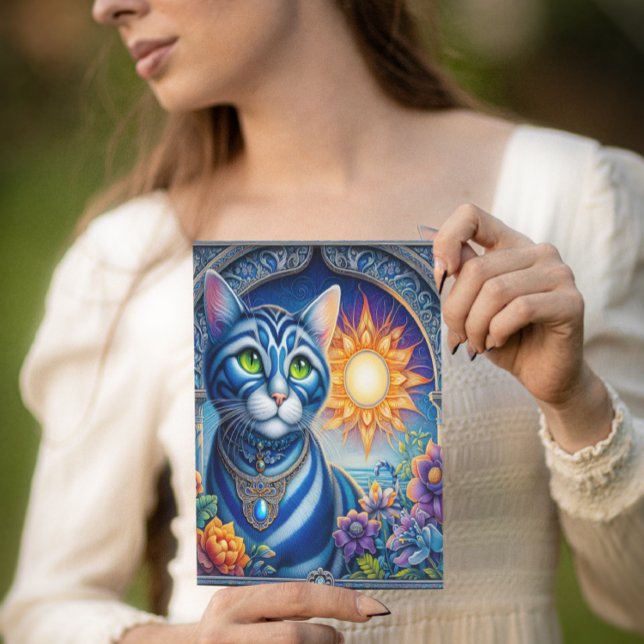 Flüstern des Lichts: Eine Katze, die sich in der S Postkarte (Von Creator hochgeladen)