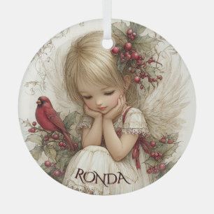 Flüstern des Winters – Feenkind mit Kardinal Ornament Aus Glas
