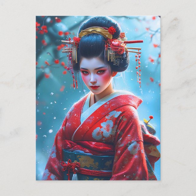 Flüstern einer scharlachroten Maiko Postkarte (Vorderseite)