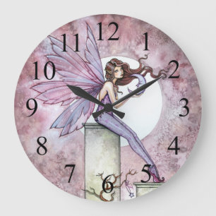 Flüstern Moon Fairy Fantasy Art Clock Große Wanduhr