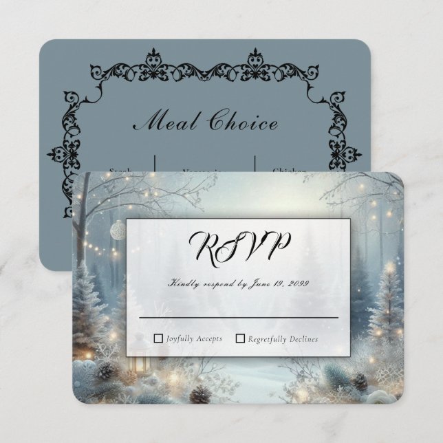 Flüstern von einer Wintersonnenwendhochzeit RSVP Karte (Vorne/Hinten)