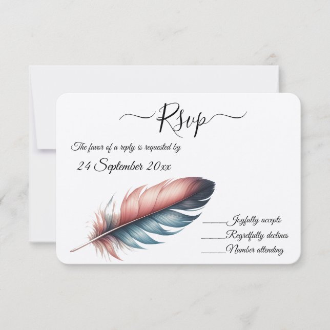 Flüstern von Grace Feathered Elegance Minimalismus RSVP Karte (Vorderseite)