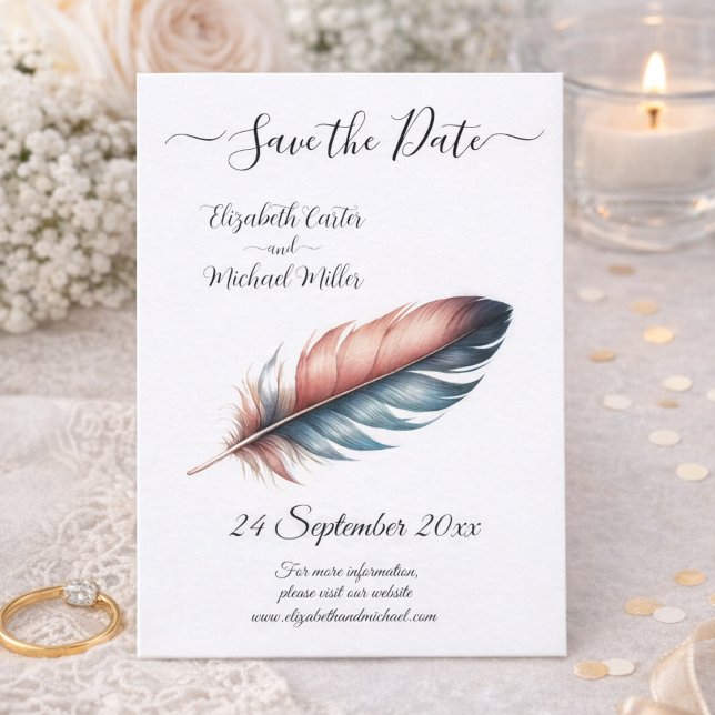 Flüstern von Grace Feathered Elegance Minimalismus Save The Date (Von Creator hochgeladen)