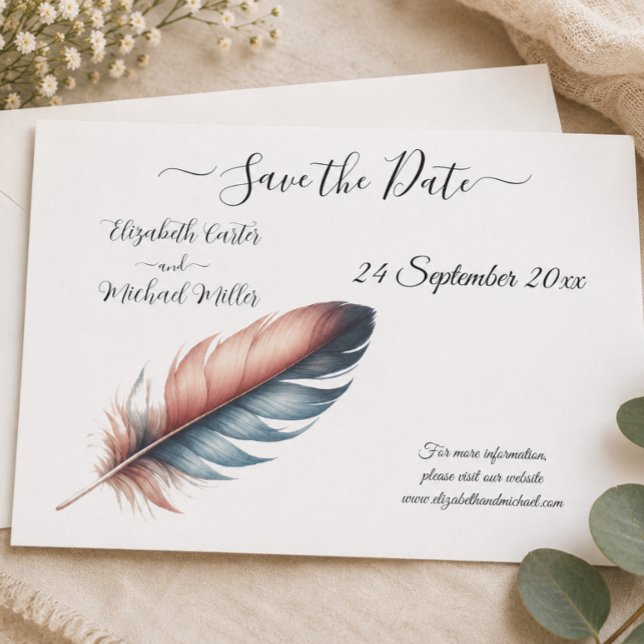 Flüstern von Grace Feathered Elegance Minimalismus Save The Date (Von Creator hochgeladen)