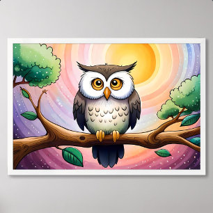 Flüstern von Niedlichen Owl Malen auf dem Mond und Poster