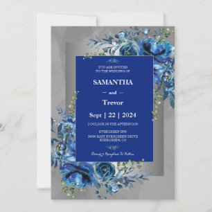 Flüstern von Silber, Blüten in Blau Hochzeitspalet Einladung