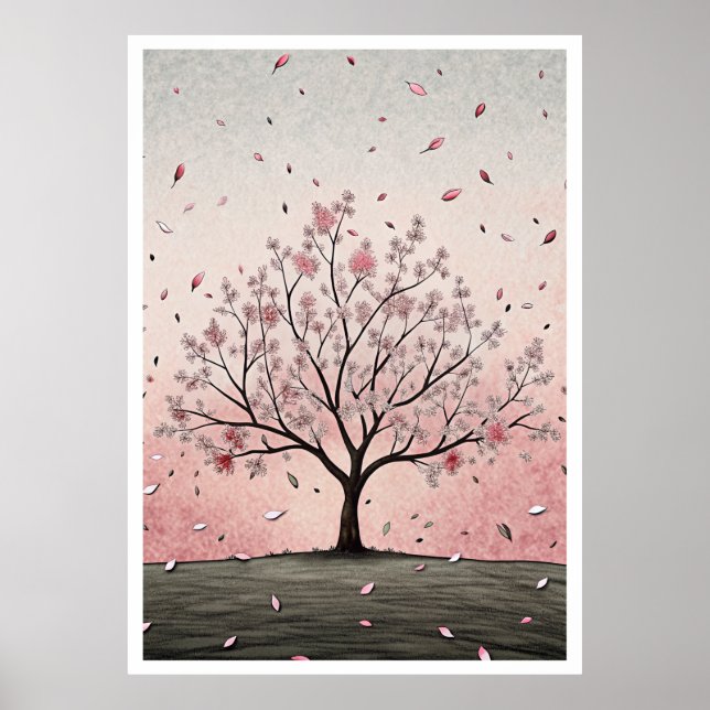 Flüsternblüten: Eine serene KirschblütenIllus Poster (Vorne)