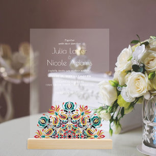 Flüsternde Frühlings-Blumen-Mandala-Hochzeit Acryleinladungen