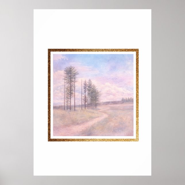 Flüsternde Kiefern – pastellfarbene Landschaft Poster (Vorne)
