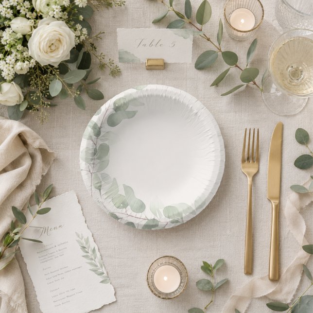Flüsternde Küsten-Eukalyptus-Hochzeit Pappteller (Von Creator hochgeladen)