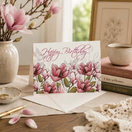 Flüsternde Magnolie – Botanische Geburtstagskarte Karte