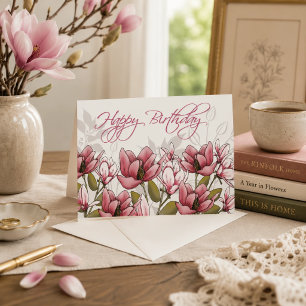 Flüsternde Magnolie – Botanische Geburtstagskarte Karte