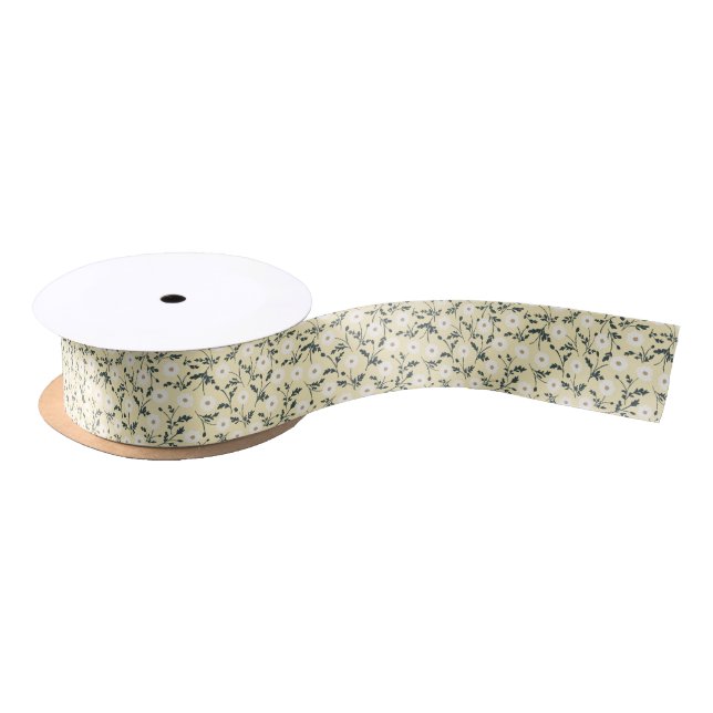 Flüsternde Wiese - Buttergelbes Blumenmuster Satinband (Spule)