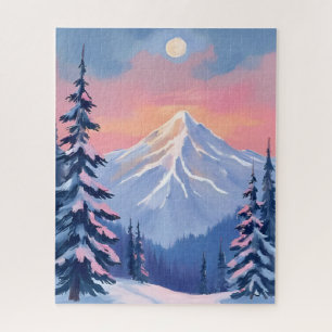 Flüsternde Wintergipfel Berg Pastell Rosa Himmel Puzzle