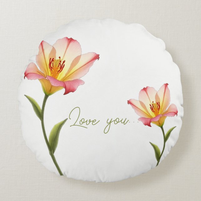 Flüsternde Zuneigung Lilies Rundes Kissen (Vorderseite)