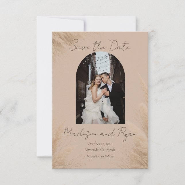 Flüsternden Pampas Foto Hochzeit Save the Date Kar (Vorderseite)