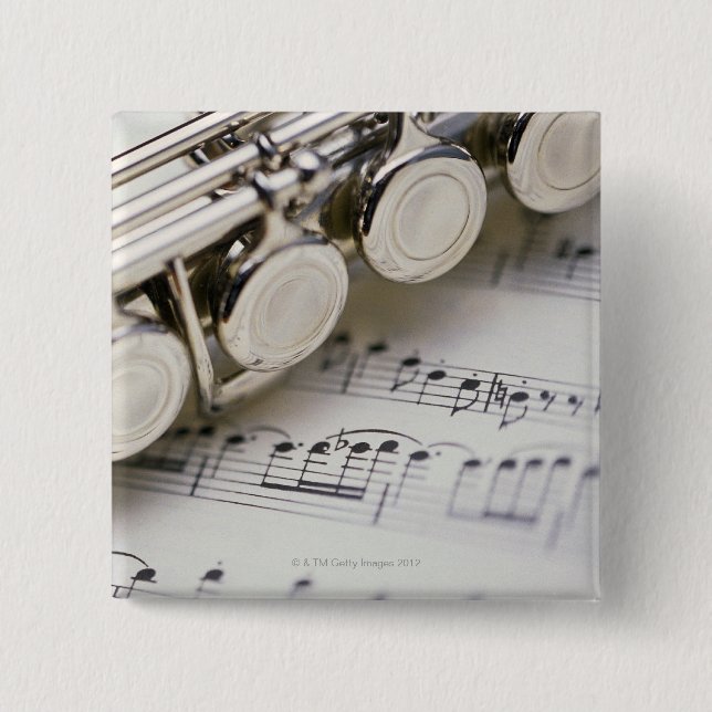 Flute auf Noten Button (Vorderseite)