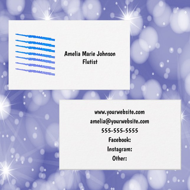 Flute Blue Personalize Visitenkarte (A business card with text you can personalize with a pattern of blue flutes.)