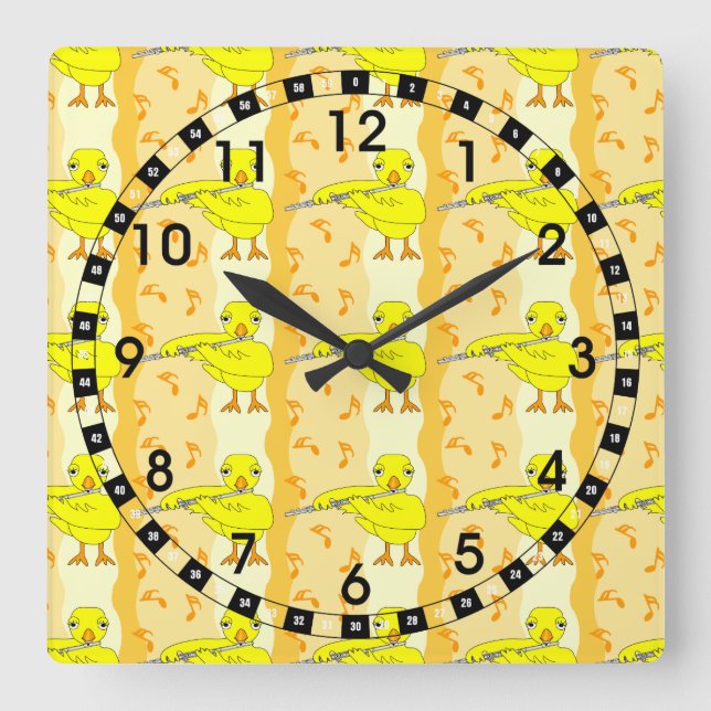 Flute Chick Muster Quadratische Wanduhr (Vorderseite)