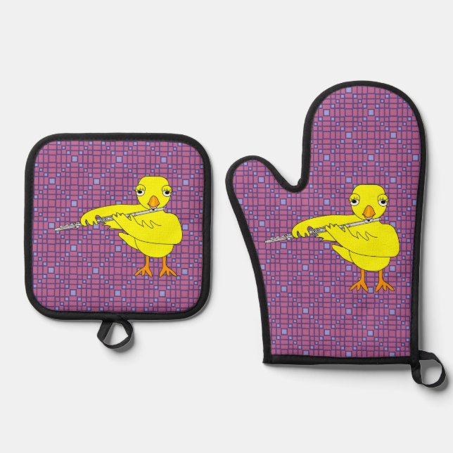 Flute Chick Ofenhandschuh & Topflappen-Set (Vorderseite)