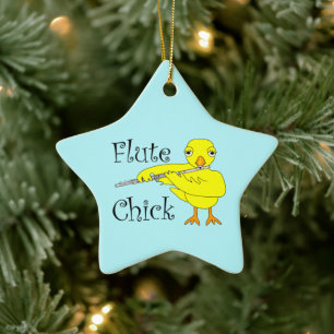 Flute Chick Text Keramik Ornament