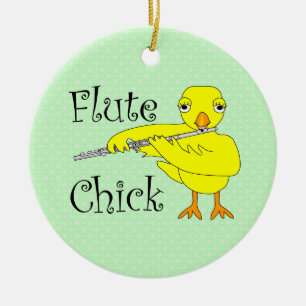 Flute Chick Text Keramik Ornament