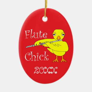 Flute Chick Text Keramik Ornament