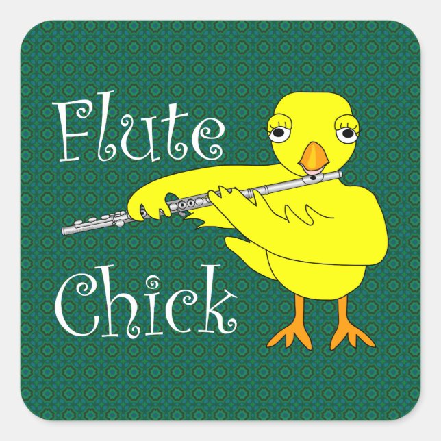 Flute Chick Text Quadratischer Aufkleber (Vorderseite)