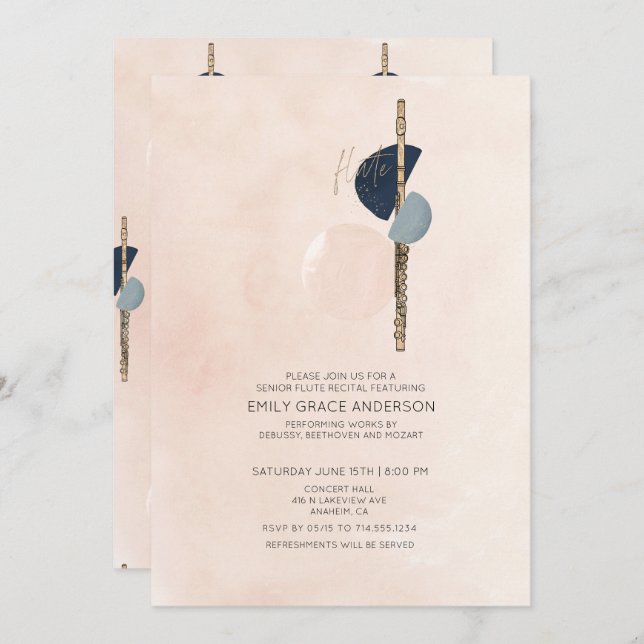 Flute Erwägung Abstrakt Blindfarben Rosa und Blau Einladung (Vorne/Hinten)