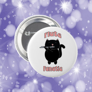Flute Fanatic Black Cat Funny Button