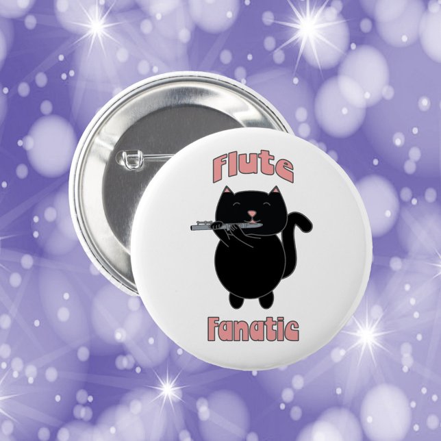 Flute Fanatic Black Cat Funny Button (Von Creator hochgeladen)