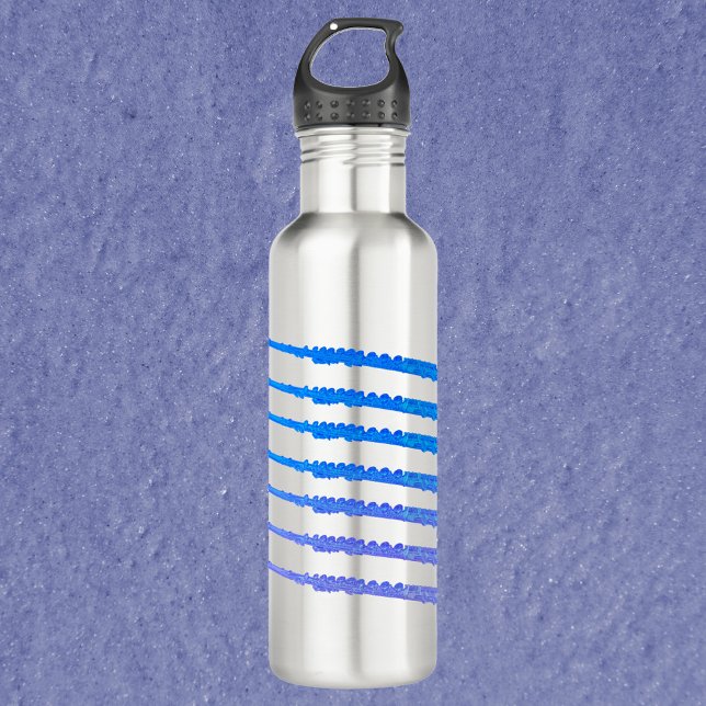 Flute Instrument Blue Ombre Edelstahlflasche (A water bottle with a pattern of flutes done in a blue ombre)