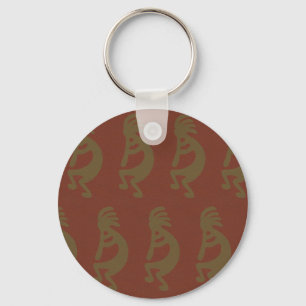 Flute Kokopelli-Figur, grün auf Rot Schlüsselanhänger