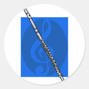 Flute mit Blue Treble Clef Hintergrund Runder Aufkleber