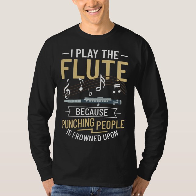 Flute Music Instrument Notes Flutist Player Beginn T-Shirt (Vorderseite)
