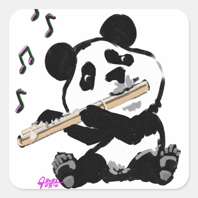 Flute Panda Quadratischer Aufkleber (Vorderseite)