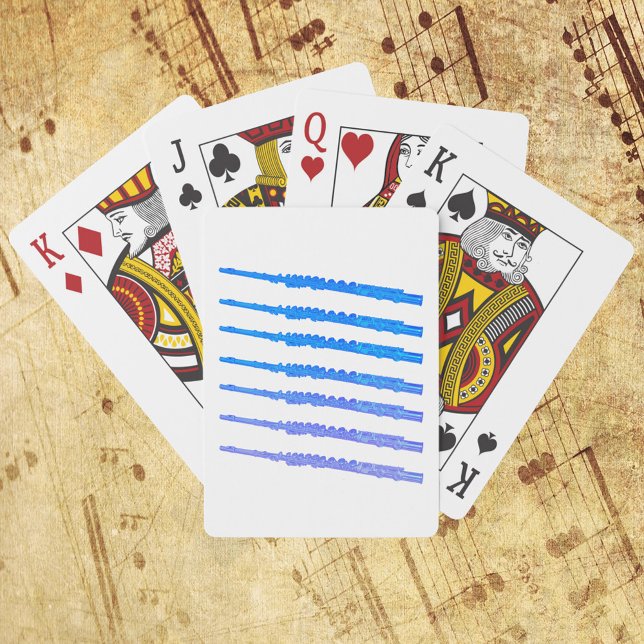 Flute Pattern Ombre Spielkarten (A deck of playing cards with a pattern of blue flutes.)