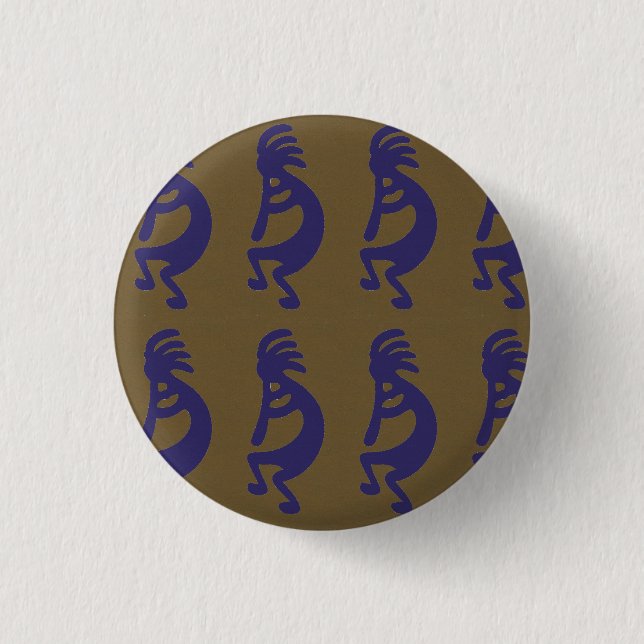 Flute Playing Kokopelli Abbildung: Blau auf Grün Button (Vorderseite)