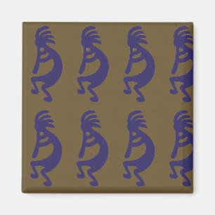 Flute Playing Kokopelli Abbildung: Blau auf Grün Magnet