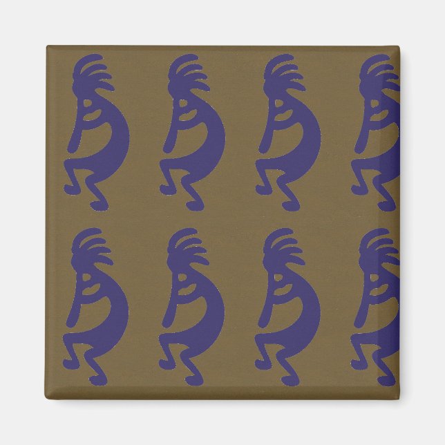 Flute Playing Kokopelli Abbildung: Blau auf Grün Magnet (Vorne)