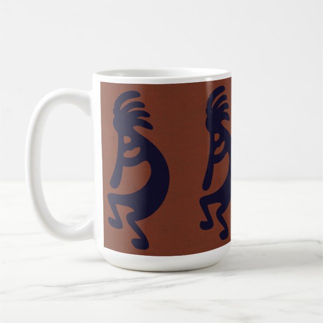 Flute Playing Kokopelli Abbildung, schwarz auf Rot Kaffeetasse (Links)