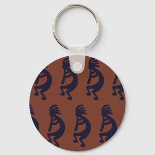 Flute Playing Kokopelli Abbildung, schwarz auf Rot Schlüsselanhänger