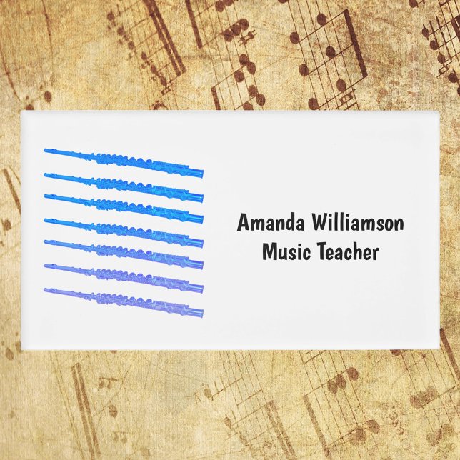 Flute Rainbow Blue Personalize Namenschild (A personalize name tag with a pattern of blue flutes.)
