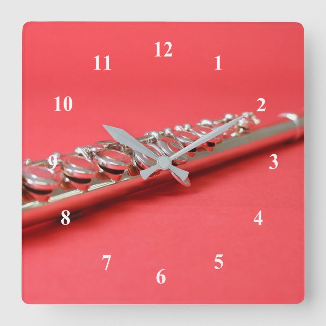 Flute student pink woodwind music quadratische wanduhr (Vorderseite)