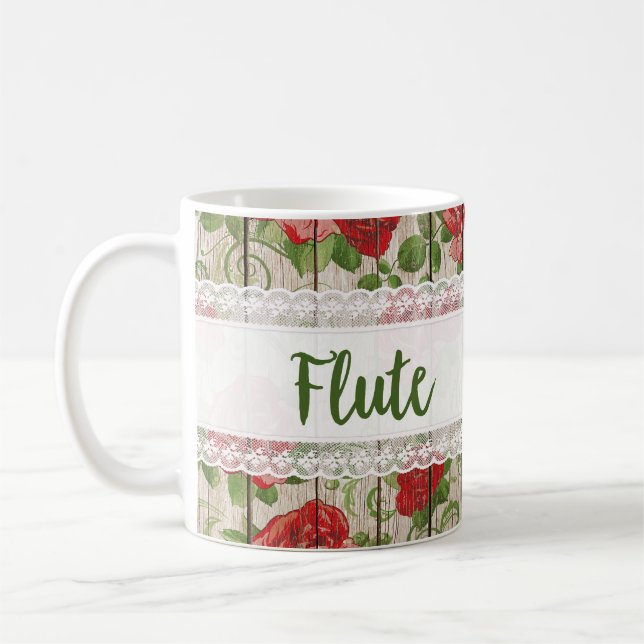 Flute Wood Lace Rustikale Rose Musik Kaffeetasse (Links)