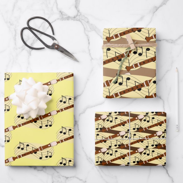 Flute Woodwind Musikalisches Design Geschenkpapier Set (Vorderseite)
