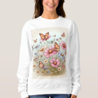Flutende Schönheit: Schmetterlinge auf Blume Sweatshirt