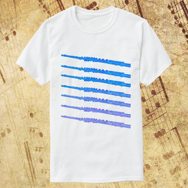 Flutes Blue Ombre Muster T-Shirt (A tshirt with a fun pattern of flutes done in a blue ombre)