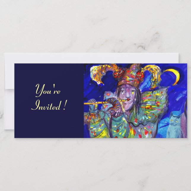 FLUTIST IM BLAUE-Party Einladung (Vorderseite)