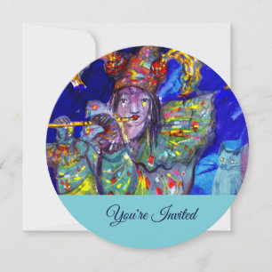 FLUTIST IN BLAU Champagne Geburtstagsparty einlade Einladung